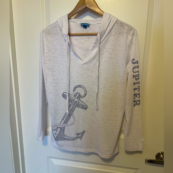 Sea Salt women’s small hoodie. Rhinestone anchor & studded Jupiter (Florida) - Picture 1 of 11